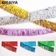 DIEAIYA Foil Fringe Garland, Foil Shiny Metallic Tinsel Fringe Garland,  Self Adhesive Backing Light