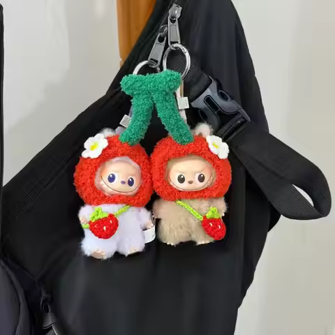 For 10.5cm Mini Labubu 4.0 Pin For Love Series Clothes Handmade Cherry Head Cover Labubu Red Outfit