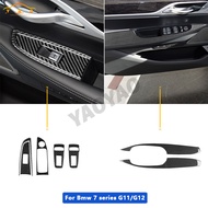 Carbon Fiber Window Lift Switch Button Frame Cover Trim For BMW 7 Series G11 G12 2015-2022 Decorate 