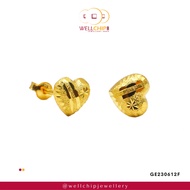 WELL CHIP Heart Shaped Studs Earrings - 916 Gold/Anting-anting Kancing Bentuk Hati- 916 Emas
