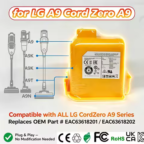 25.2V 5000/6000mAh Rechargeable Battery for LG Cord Zero A9 Plus A9 Max A9K Pro A9M A9MASTER2X A9MUL