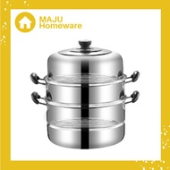Stainless Steel Steamer Pot 3-Layer Double Thickening/Periuk Kukus Steamer Pot (28cm/32cm/34cm/36cm)
