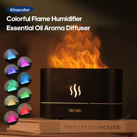 KINSCOTER Aroma Diffuser Air Humidifier Ultrasonic Cool Mist Maker Fogger Led Essential Oil Flame La