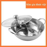 [HCM] 32cm 2 Compartment Hot Pot with Glass Lid Can Be Used for Induction Cookers