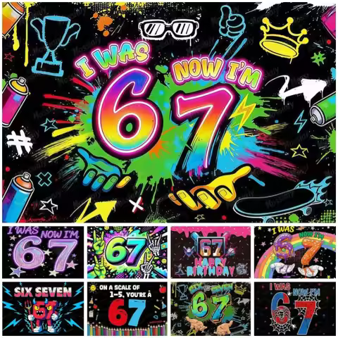 Graffiti 7th Birthday Backdrop Neon Spray Paint Street Art I was 6 Now I'm 7 Hip-Hop Urban Style Boy