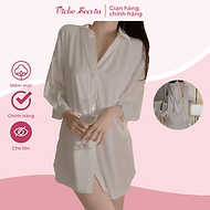 Váy áo sơ mi ngủ voan lụa màu trắng cao cấp VICKE SECVIA phối nơ sau lưng - chất liệu cao cấp mềm mị
