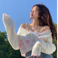 LOVE BUTTON CARDI KOREAN CARDIGAN SWEATHER KOREAN SWEATER WOMEN PREMIUM KNIT MATERIAL