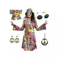 LY 70S Women Disco Dress Hippie Costumes Necklace Earrings Glasses, 60'S 70'S Birthday Outfits, 197