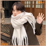 ELAINE Long Tassel Scarves, Solid Color Mohair Winter Cashmere Scarf, Fashion Soft Warm Thickened Sh