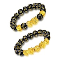 Feng Shui Black Obsidian Wealth Bracelet for Men Women with Sagin Pixiu Character Bracelets for Prot