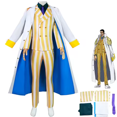 Anime Borsalino Cosplay Kizaru Costume Admiral Uniform Yellow Stripe Suit Man Carnival Halloween Car