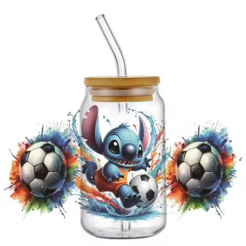 Cartoon Stitch Football Boy 16oz Libbey UV DTF Cup Wrap Transfer Sticker Custom Label DIY Logo Self 