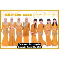 Baju Kurung Sedondon Ibu Dan Anak Color Mustard Gold Raya 2024 (Ready Stock)