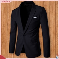   Men Blazer Single Button Solid Color Turndown Collar Plus Size Slim Pockets Suit Coat for Office