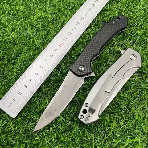 ZT0450 Folding Knife Carbon Fiber Handle Damascus Steel Blade Pocket Knife