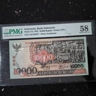 PMG Uang Kuno 10000 Rupiah Barong 1975 Score 58 AUNC LANGKA RARE