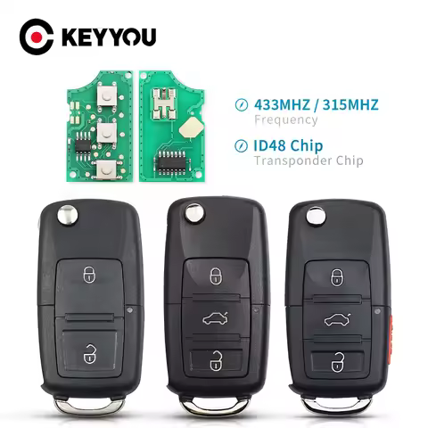 KEYYOU 2/3/4 Button 1J0959753 DA AH AG 1K0959753G 433Mhz ID48 Chip Remote Car Key For VW PASSAT Polo