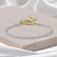 3mm Adjustable Natural Stone Beaded Bracelet, Sunstone & Aquamarine, Meaning Luck & Friendship, Gift