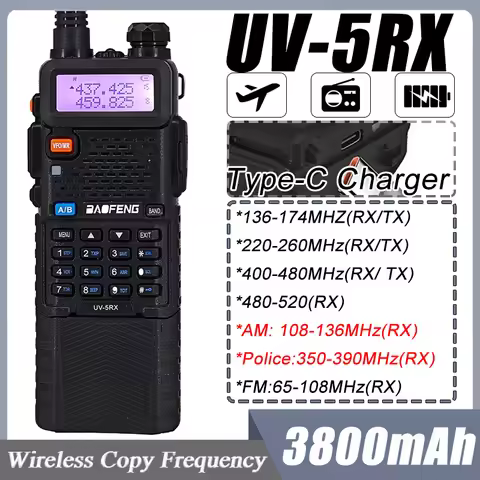 Baofeng UV-5RX Walkie Talkie M-5R 5W Multi-Band 3800mah Type-C Charging Wireless Copy Frequency AM F