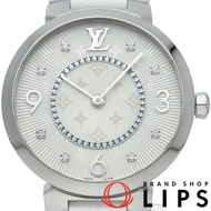 二手路易威登 Tambour Monogram Slim 手錶，33 毫米，8 顆鑽石，Tambour Monogram Q13MJZ，包含盒子和保固卡，不銹鋼/橡膠錶殼，白色飾面，男女皆宜，狀況極佳