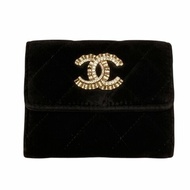 CHANEL 香奈兒 VIP 絲絨 皮革 中/短夾 黑色 金釦