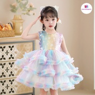 Children Clothing 2-13 Years Old Girl Dress Summer Style Vest Rainbow Color Princess Dress TUTU Dres