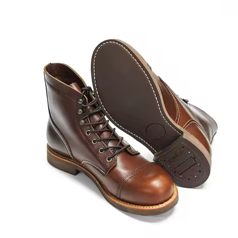 Durable Goodyear-Welted Motorcycle Rugged Heritage Boots Vintage Oil Genuine Leather 8111 Red Punk F