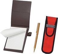 LS022PC-NK02R-368 Recycled Cowhide Mini Notebook Cover Brown with Cloth Pen Case Red 368 Wooden Shaf