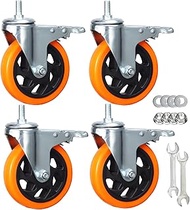 Heavy Duty Swivel Wheels, 3 Inch Yellow PVC Casters with Metric Stem M12-1.75x25mm Double Brakes Cas