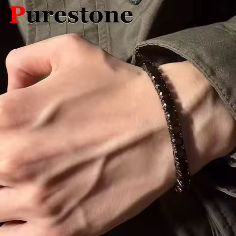 Purestone Black Moissanite Tennis Bracelet 925 Sterling Silver Jewelry Hip Hop Men's Moissanite Diam