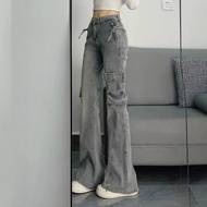 Women's High waist jeans y2k cutbray Pocket Pattern