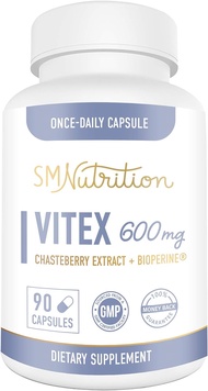 Smoky Mountain Naturals, LLC Vitex Chasteberry Supplement 600mg 90 Capsules (3 Month Supply) Plus BioPerine for Ovulation , Estrogen , Hormone Support , Menopause Support , Hormonal Acne . Agnus Castus Vitex Supplement for Women