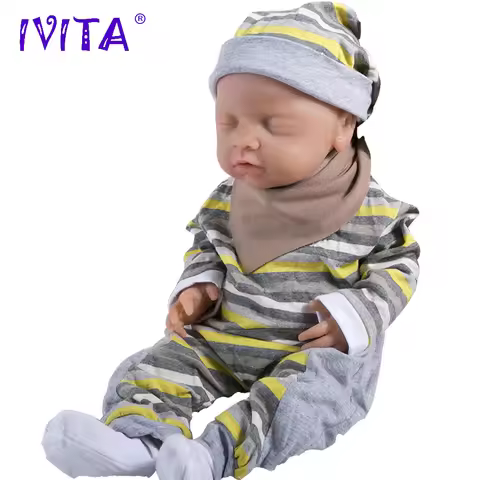 IVITA WG1514 18inch Silicone Babies Dolls Girl Eyes Closed Alive Real Reborn Baby Soft Realistic Toy