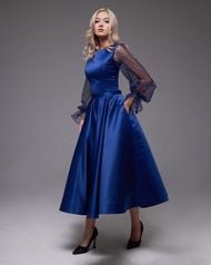 手工蕾絲婚紗、長袖禮服、藍色茶歇裙婚紗