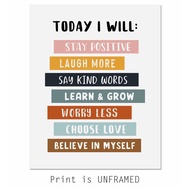 Today I Will Positive Quotes Print, Educational Wall Art, Inspirational Quotes For Kids, Classroom D