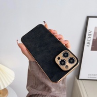 AUOVIEE เคสโทรศัพท์ Lambskin กรอบเคลือบอิเล็คโทรเพลทสำหรับ Iphone 13 11 12 14 14 15 Pro Max 15 Plus กรอบหนังใส่โทรศัพท์สำหรับ Iphone 13 14 15 Promax