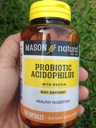 โปรไบโอติค Probiotic Acidophilus (100ล้าน CFU) With Pectin & Calcium 100 Capsules (Mason Natural®)