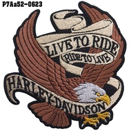 อาร์มติดเสื้อ USA ที่รีดติดเสื้อ ตัวรีดติดเสื้อ สั่งทำ งานปักลาย Harley Davidson Live to Ride Size 10*9.5cm #ปักดำน้ำตาลขาวโพลีดำ รุ่น P7Aa52-0623