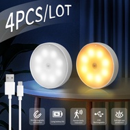 4pcs USB Rechargeable Motion Sensor LED Night Light Wall Decoration Bedroom Night Lamp Kitchen Cabinet Lights Child Nightlight