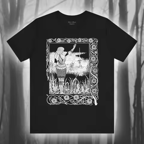 Excalibur in The Lake, Aubrey Beardsley T-shirt, Vintage Art Shirt, Ink Drawing, Art Nouveau King Ar