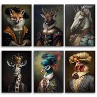 Seni Dinding Kanvas Potret Haiwan Vintage - Anjing, Kuda, Zebra, Rusa untuk Hiasan Ruang Tamu, Idea 