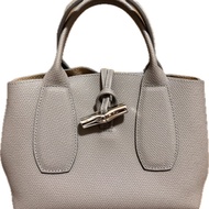 LONG CHAMP Roseau小牛皮灰色竹節包