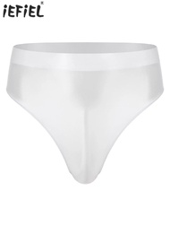 Men Sexy Underwear Thong High Waist Briefs Panties Solid Color Elastic Waist Underpants Glossy Bikini Sunbathing Briefs Swimwear