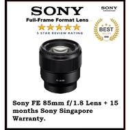 Sony FE 85mm f/1.8 Lens + 15 Months Sony Singapore Warranty.