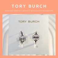 Tory Burch Silver Logo Small Hoop Earrings