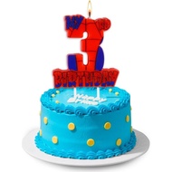 Spider Birthday Party Decorations, Number 3 Red Spider Web Happy Birthday Cake Candle for Boys Girls