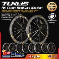 TUKUS C62 Evo Road Carbon Wheelset Road Disc 50mm 52mm 62mm Carbon Spoke Aero Shark Fin Design Tubel