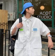 ONE - 工裝短袖襯衫（白色M-5XL）（下單后聯繫客服確認發貨尺碼）#F326001771