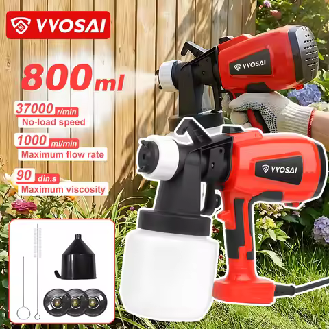 VVOSAI 650W HVLP Paint Sprayer - Featuring 3 nozzles, 3 spray patterns, and an 800ml container, this