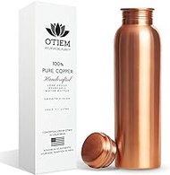 Otiem 100 Pure Copper Water Bottle 34 Oz Copper Bottle Water with Lid – Ayurvedic Copper Water Bottle – Copper Water Vessel - Drink More Water Bottle – Large -Leak Proof - Smooth Finish